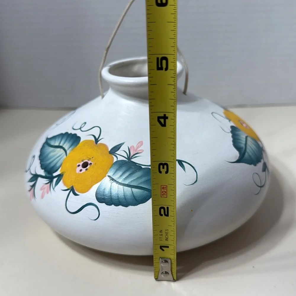 Handmade Handpainted Ceramic Hummingbird Feeder Floral Ready to Hang Signed Vtg